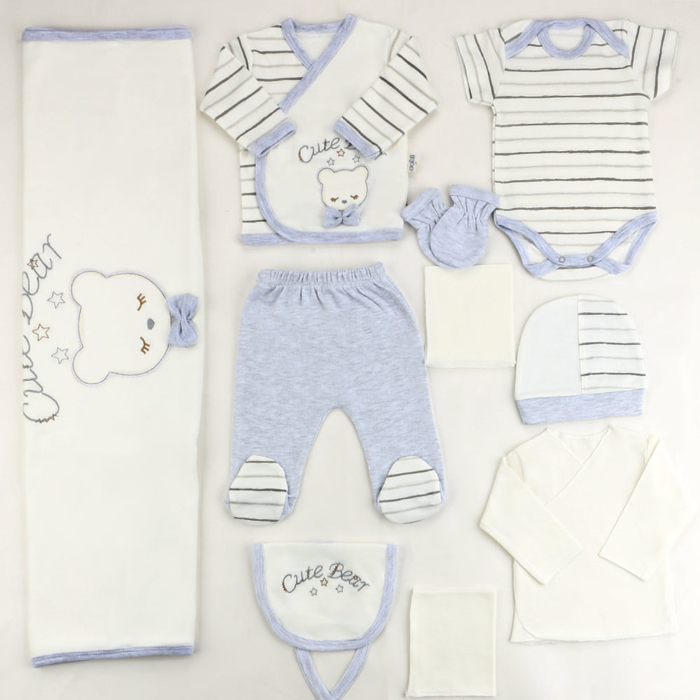 Cute Bear Themed Hospital Outfit 10-Piece Set Newborn Baby Boy Grey (0-6 Months) - S001.2020
