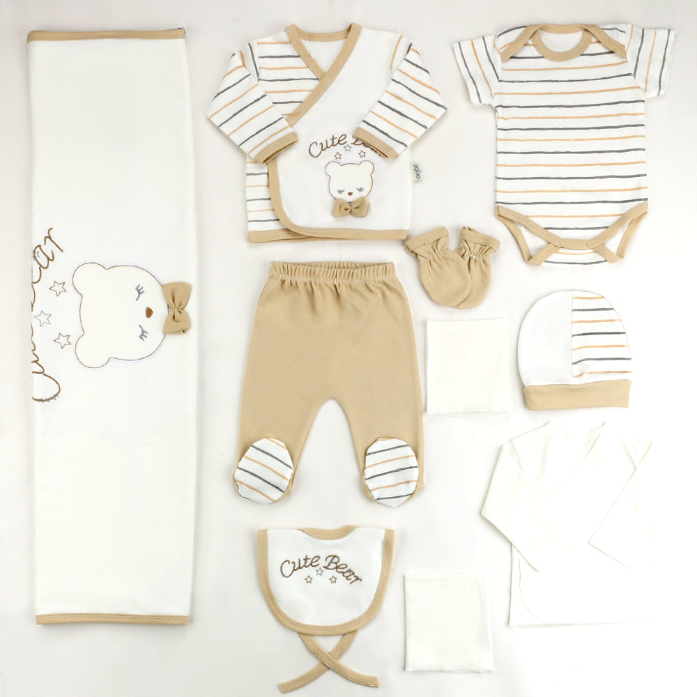 Cute Bear Themed Hospital Outfit 10-Piece Set Newborn Baby Boy Coffee (0-6 Months) - S001.2020