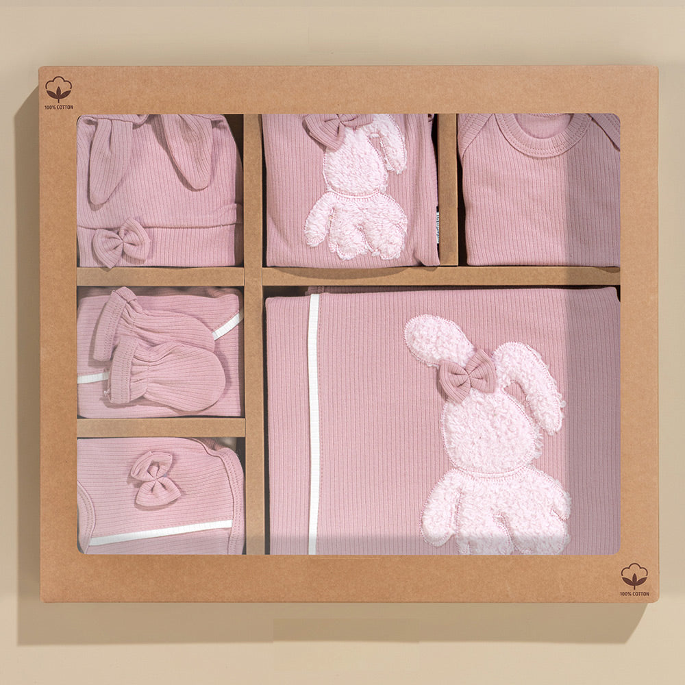 Plush Rabbit Themed Hospital Outfit 10-Piece Set Newborn Baby Girl Dried Rose (0-3 Months) - S001.2026