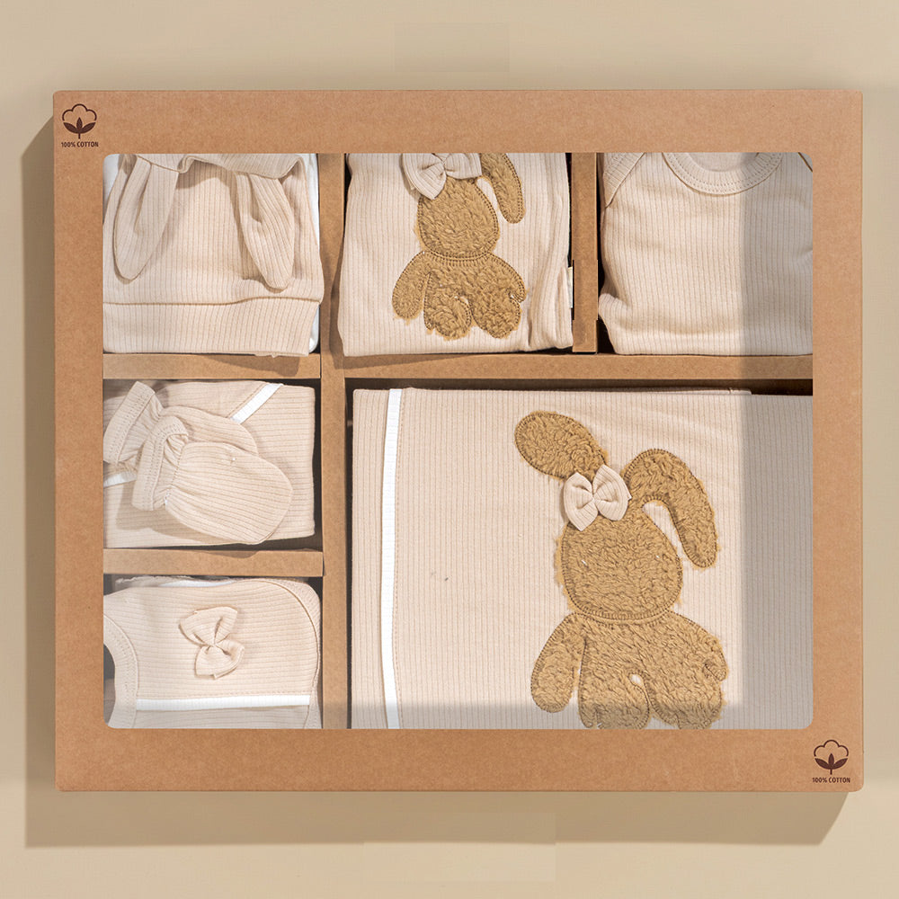 Plush Rabbit Themed Hospital Outfit 10-Piece Set Newborn Baby Girl Coffee (0-3 Months) - S001.2026