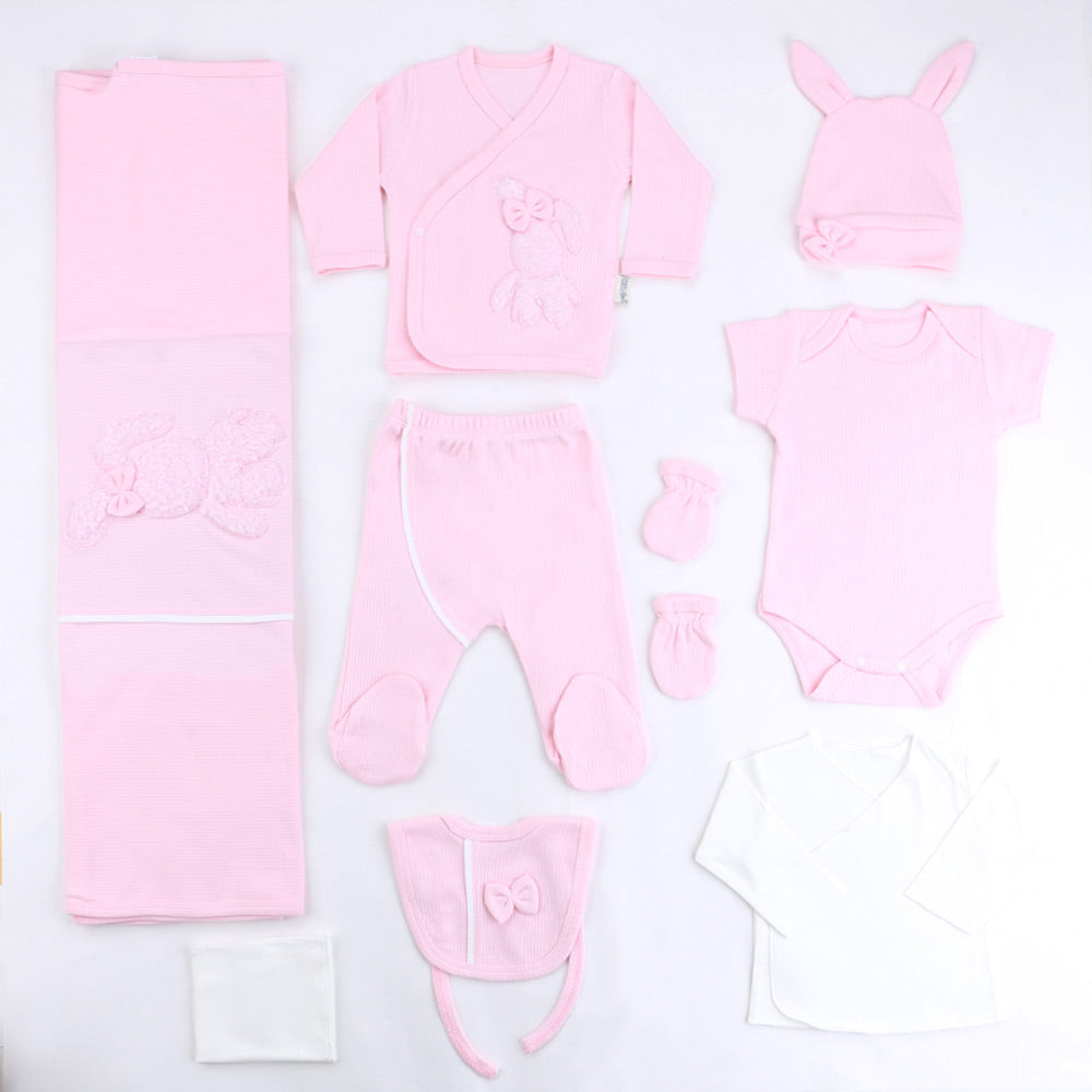 Plush Rabbit Themed Hospital Outfit 10-Piece Set Newborn Baby Girl Pink (0-3 Months) - S001.2026
