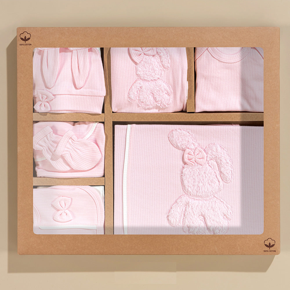 Plush Rabbit Themed Hospital Outfit 10-Piece Set Newborn Baby Girl Pink (0-3 Months) - S001.2026