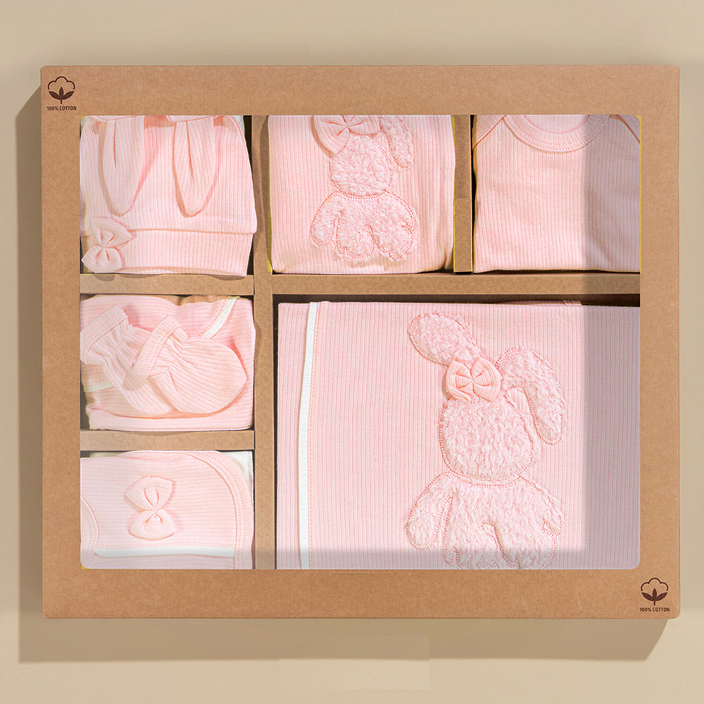 Plush Rabbit Themed Hospital Outfit 10-Piece Set Newborn Baby Girl Salmon (0-3 Months) - S001.2026