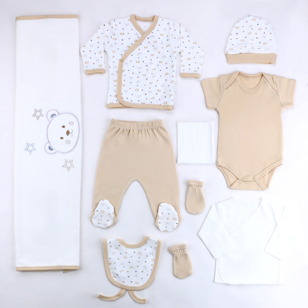 Star Bear Themed Hospital Outfit 10-Piece Set Newborn Baby Beige (0-3 Months) - S001.2101