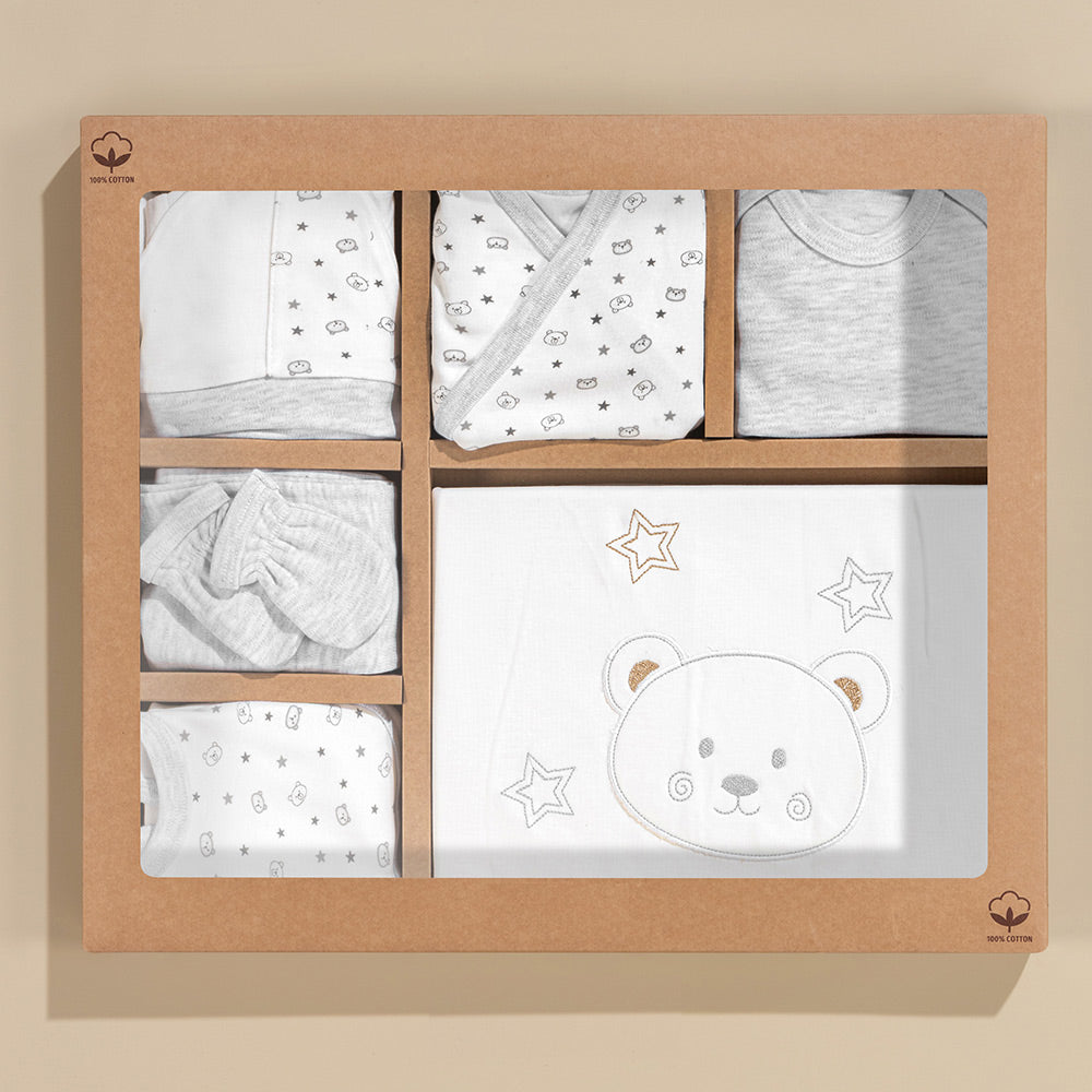 Star Bear Themed Hospital Outfit 10-Piece Set Newborn Baby Grey (0-3 Months) - S001.2101
