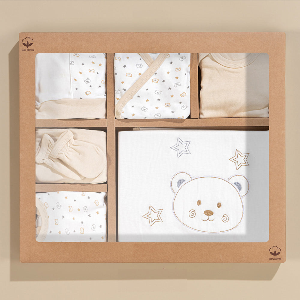 Star Bear Themed Hospital Outfit 10-Piece Set Newborn Baby Beige (0-3 Months) - S001.2101