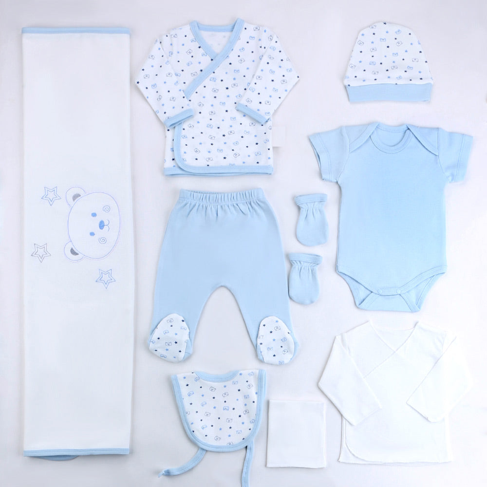 Star Bear Themed Hospital Outfit 10-Piece Set Newborn Baby Blue (0-3 Months) - S001.2101