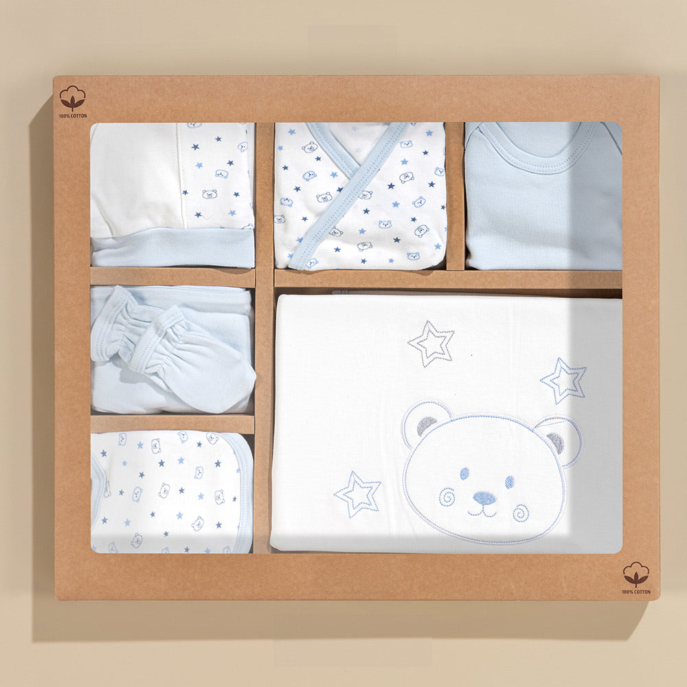 Star Bear Themed Hospital Outfit 10-Piece Set Newborn Baby Blue (0-3 Months) - S001.2101