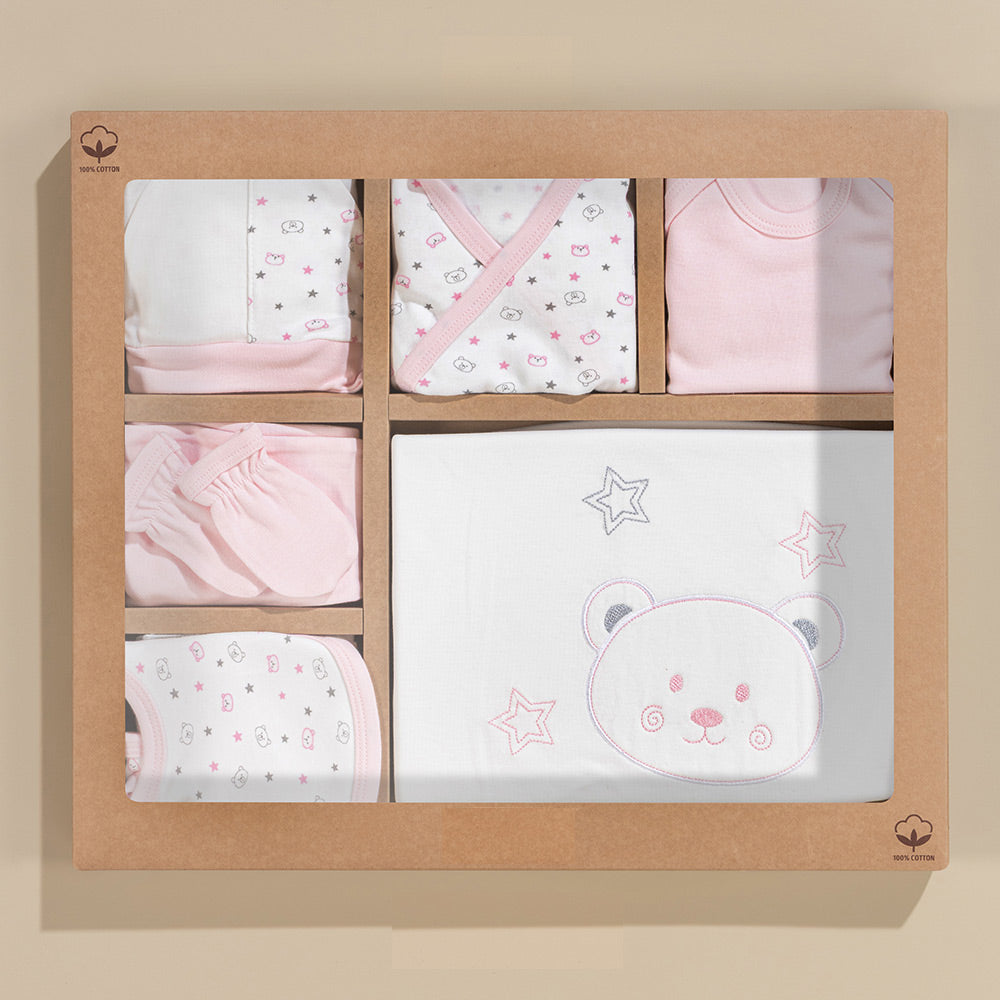 Star Bear Themed Hospital Outfit 10-Piece Set Newborn Baby Pink (0-3 Months) - S001.2101