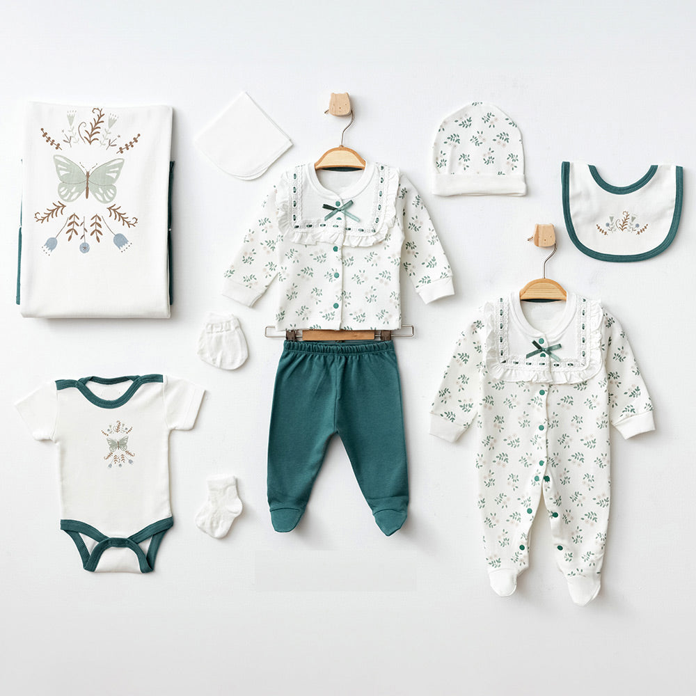 Butterfly Themed Hospital Outfit 10-Piece Set Newborn Baby Ecru (0-6 Months) - 020.10318