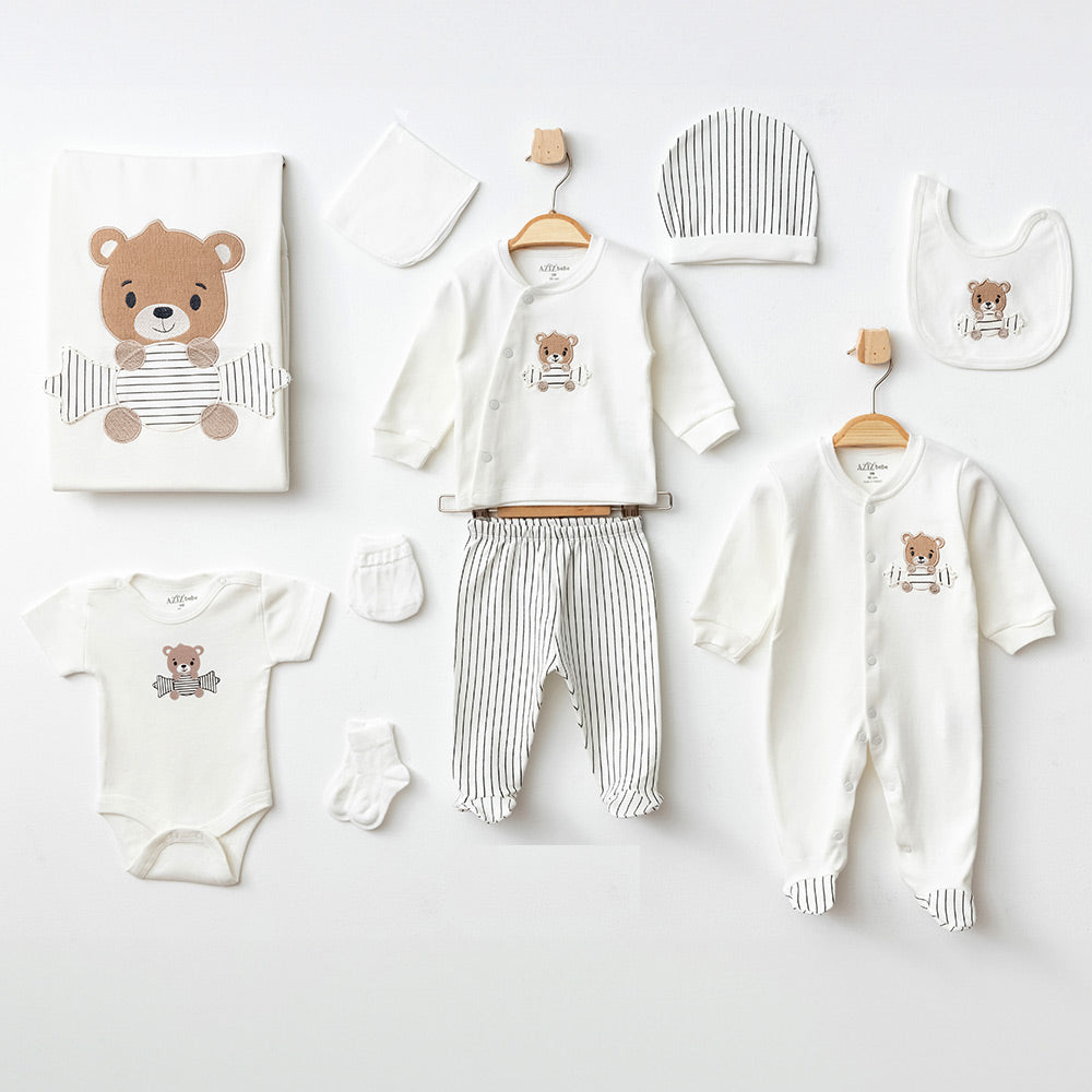 Sweet Bear Themed Hospital Outfit 10-Piece Set Newborn Baby Boys Ecru (0-6 Months) - A020.10319