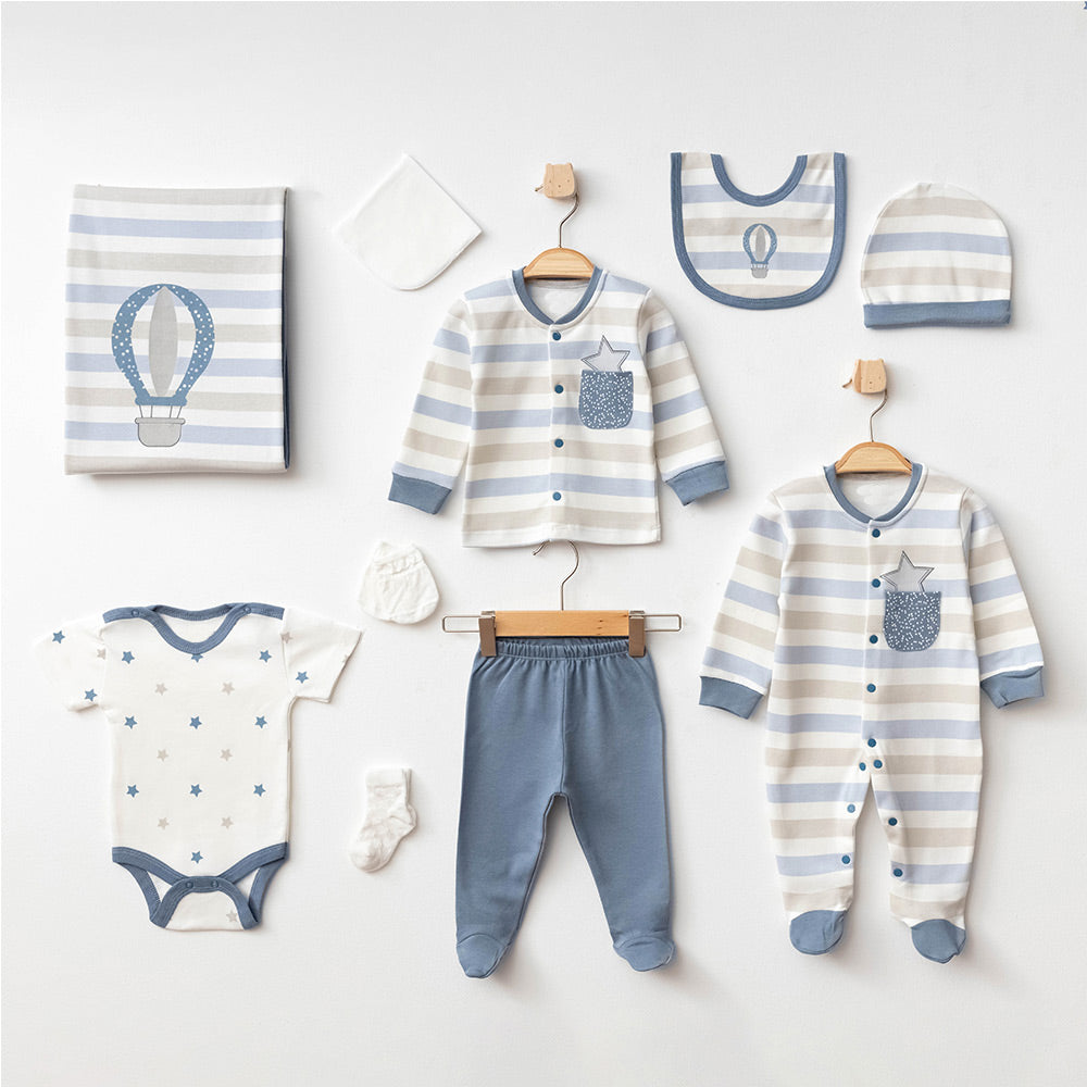 Balloon Themed Hospital Outfit 10-Piece Set Newborn Baby Boy Indigo (0-3 Months) - A020.10323