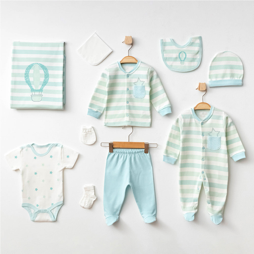 Balloon Themed Hospital Outfit 10-Piece Set Newborn Baby Boy Green (0-3 Months) - A020.10323