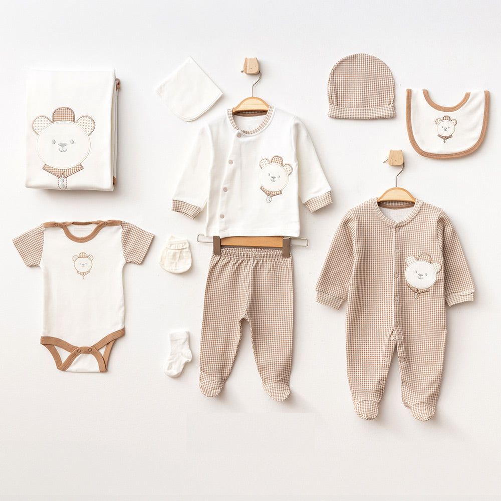 Pooh Bear Themed Hospital Outfit 10-Piece Set Newborn Baby Beige (0-3 Months) - A020.10325