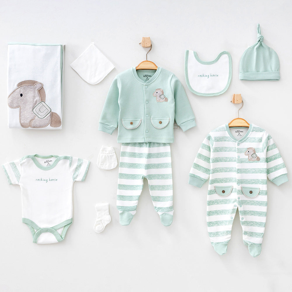 Horse Themed Hospital Outfit 10-Piece Set Newborn Baby Boys - A020.10291