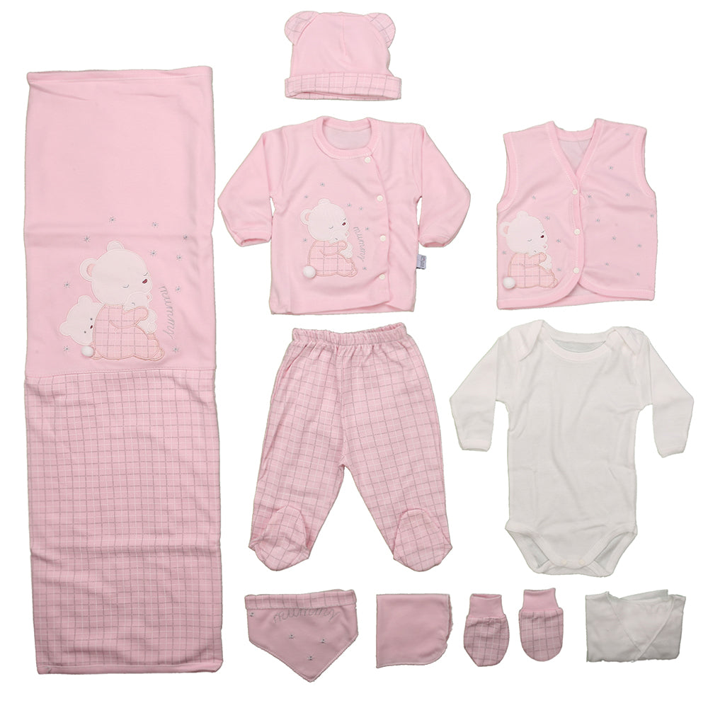 Sleep Bear Themed Hospital Outfit 10-Piece Set Newborn Baby Pink (0-6 Months) - T023.137