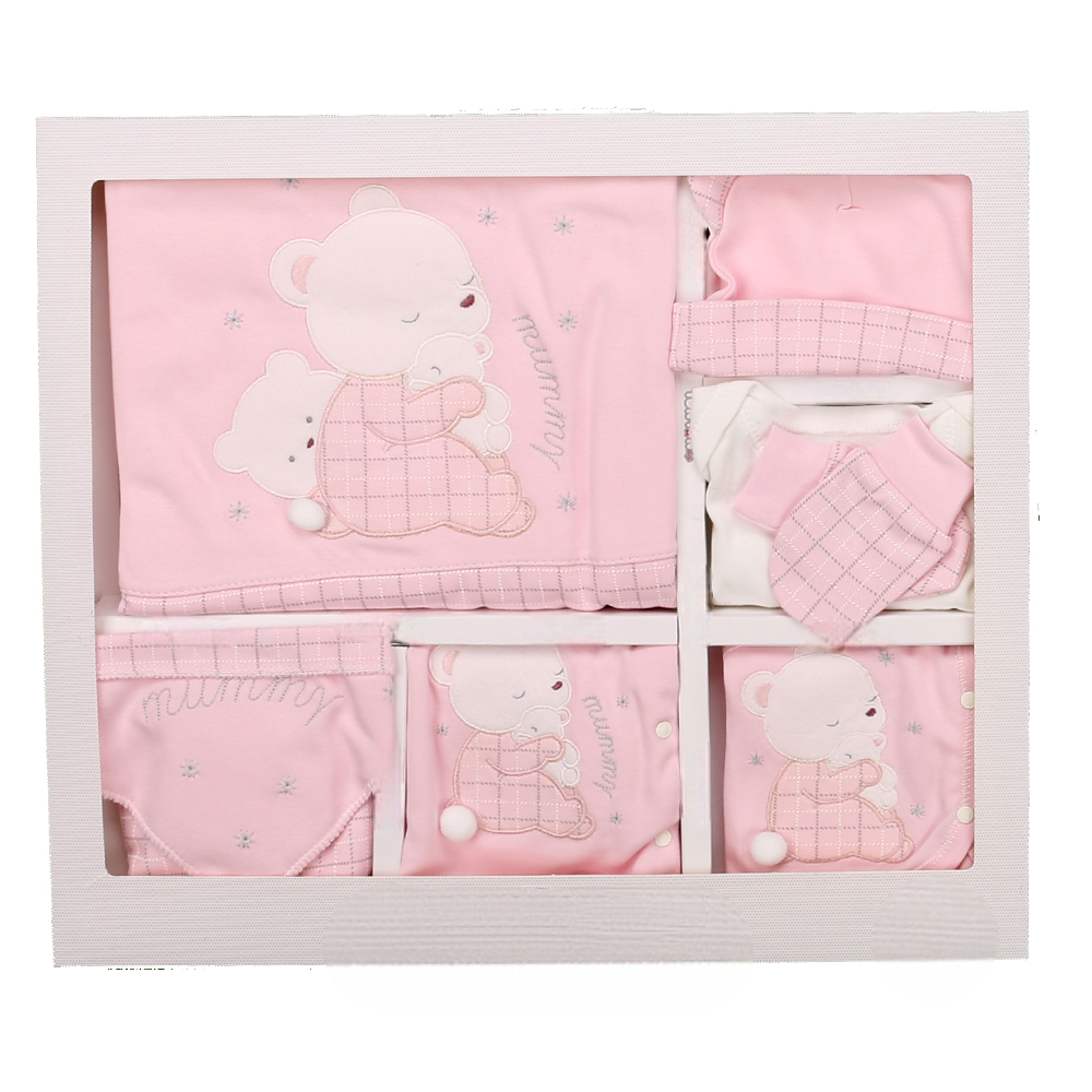 Sleep Bear Themed Hospital Outfit 10-Piece Set Newborn Baby Pink (0-6 Months) - T023.137