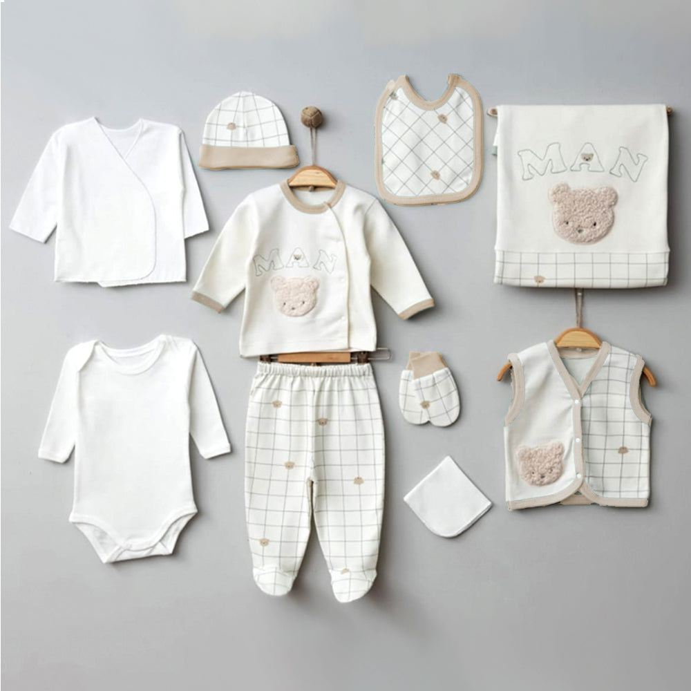 Man Themed Hospital Outfit 10-Piece Set Newborn Baby Boys Coffee (0-6