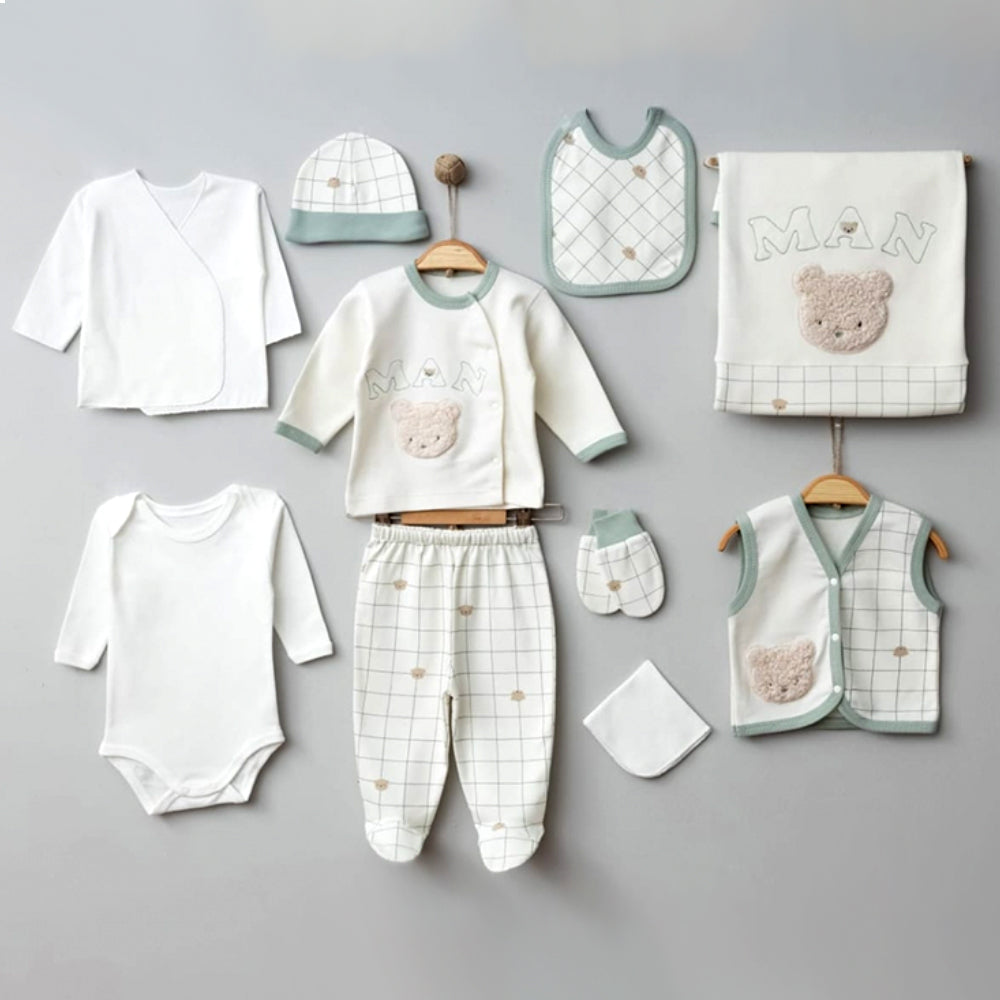 Man Themed Hospital Outfit 10-Piece Set Newborn Baby Boys Green (0-6 Months) - 024.6640