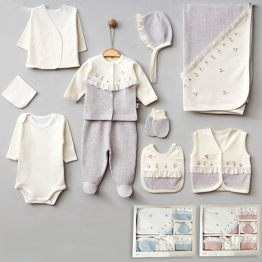 Lace Flower Themed Hospital Outfit 10-Piece Set Newborn Baby Girl (0