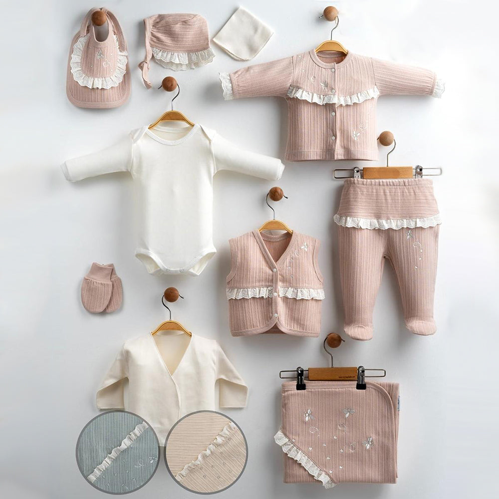Lacy Themed Hospital Outfit 10-Piece Set Newborn Baby Girl (0-3 Months) - G024.6649