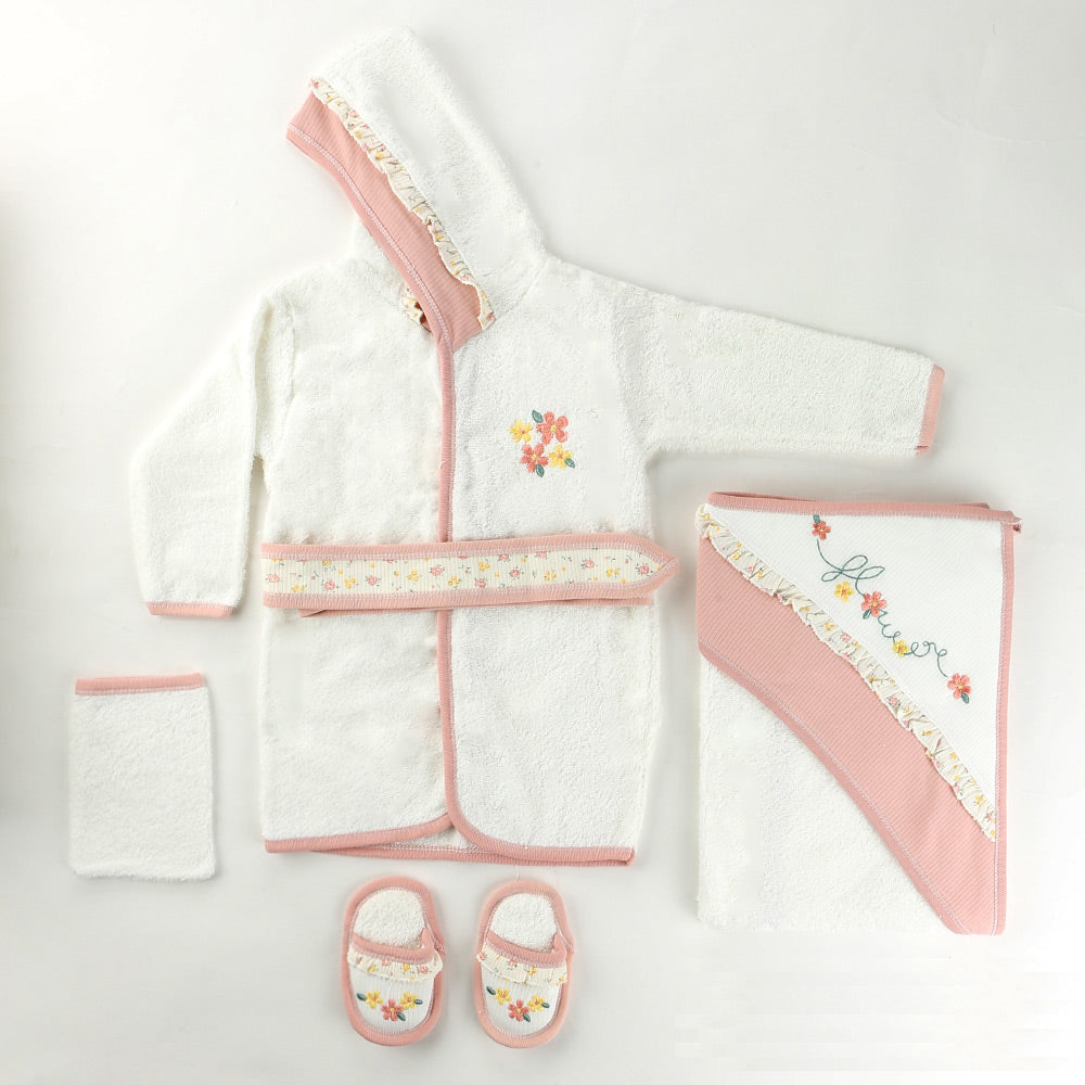 Flower Themed Baby Bathrobe Set Pink (0-24 Months) - 024.874