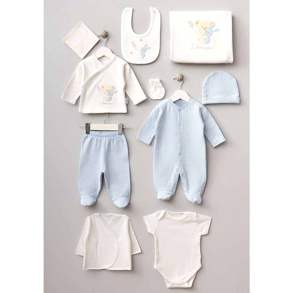 I Love You Themed Hospital Outfit 10-Piece Set Newborn Baby Blue (0-3 Months) - B047.10099.01