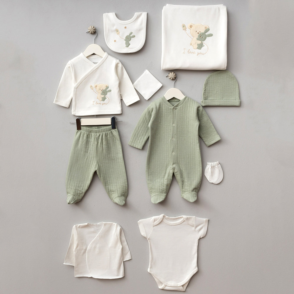Love U Themed Hospital Outfit 10-Piece Set Newborn Baby Mint (0-3 Months) - B047.10099.08