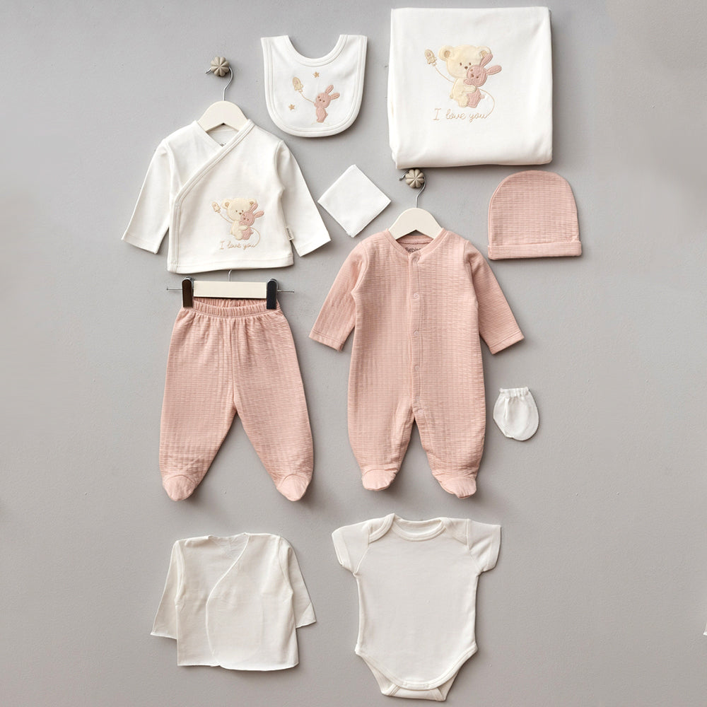 Love U Themed Hospital Outfit 10-Piece Set Newborn Baby Powder (0-6 Months) - B047.10099.17