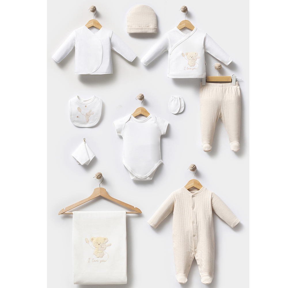 I Love You Themed Hospital Outfit 10-Piece Set Newborn Baby Beige (0-3 Months) - B047.10099.20