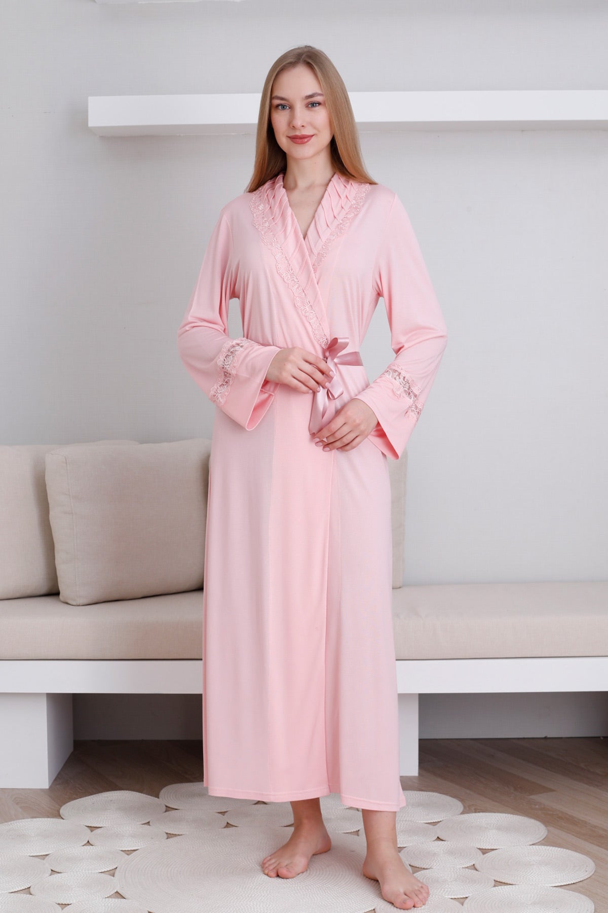 Lace Detailed Maternity Robe Salmon - 0820