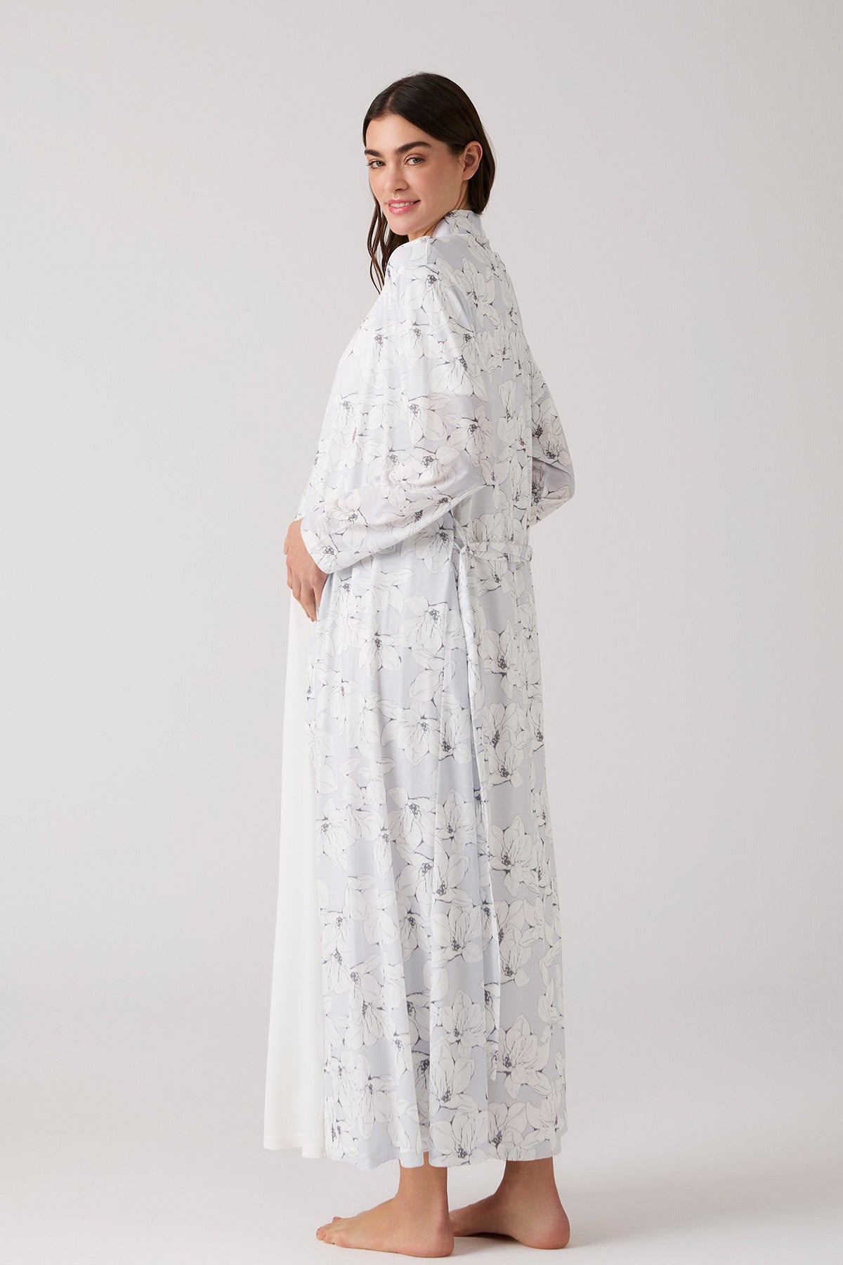 Lacy Maternity-Nursing Nightgown & Patterned Robe Set Ecru - 1018