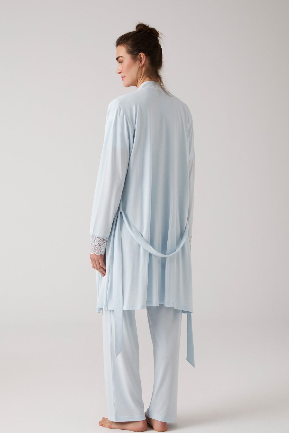 Lacy Hidden Breastfeeding Panel 3-Piece Maternity-Nursing Pajama & Robe Set Blue - 1020
