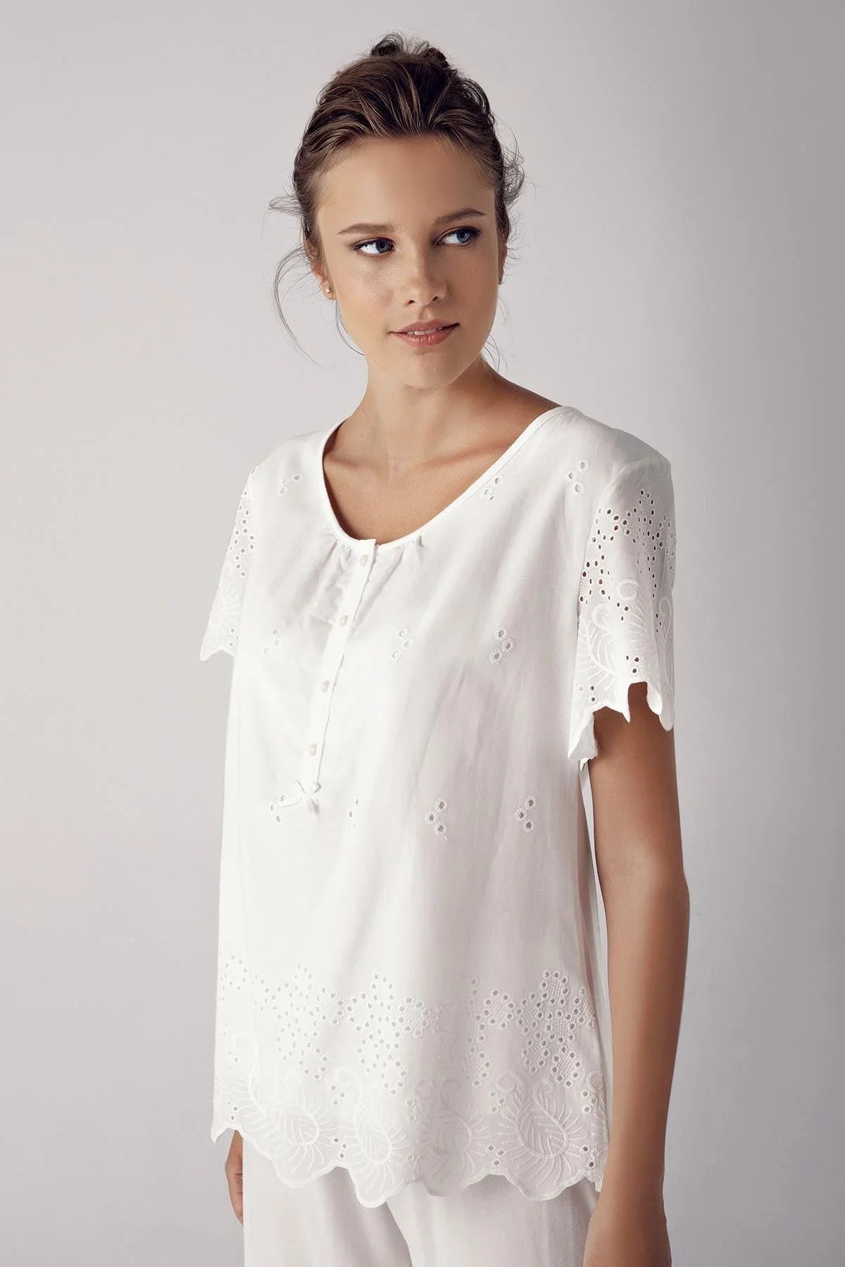 Woven 3-Piece Maternity-Nursing Pajama & Robe Set Ecru - 12311