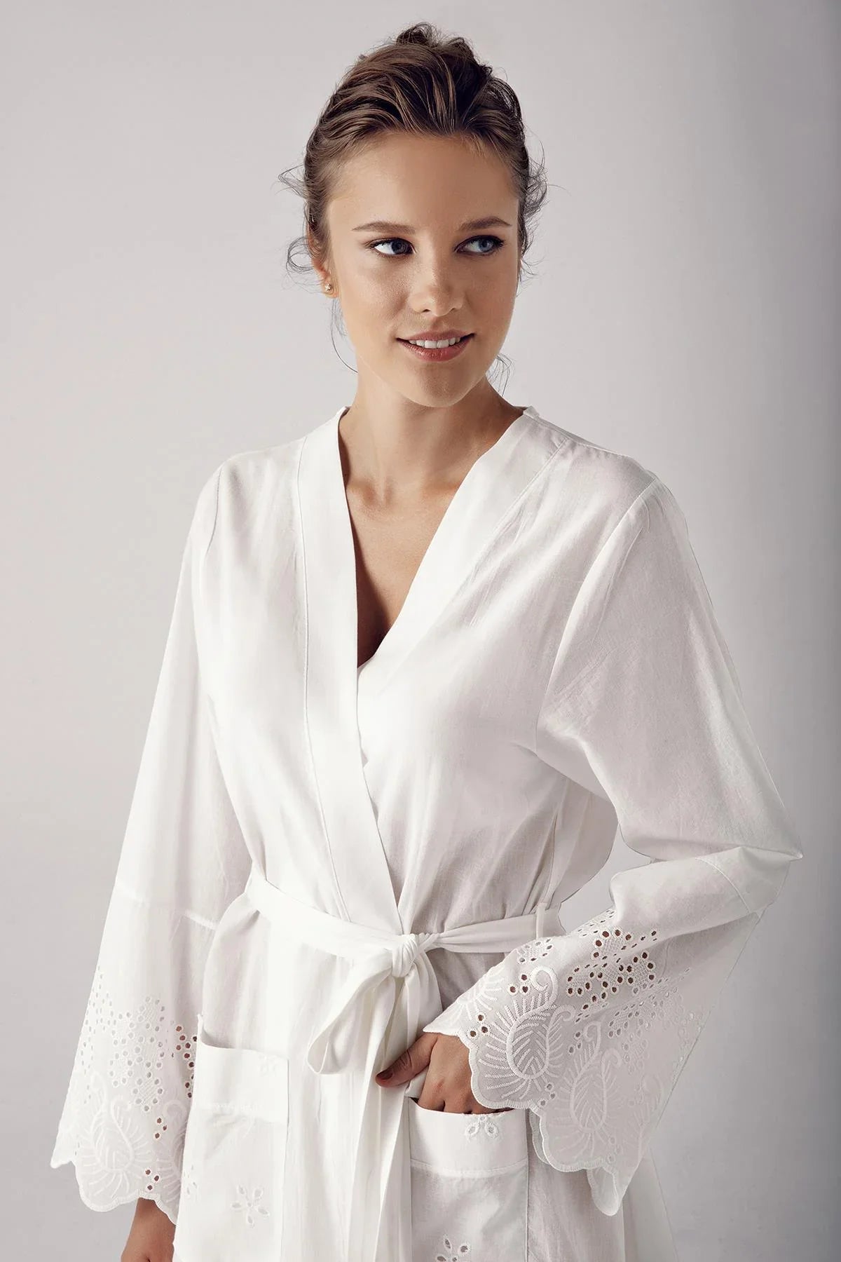 Woven 3-Piece Maternity-Nursing Pajama & Robe Set Ecru - 12311