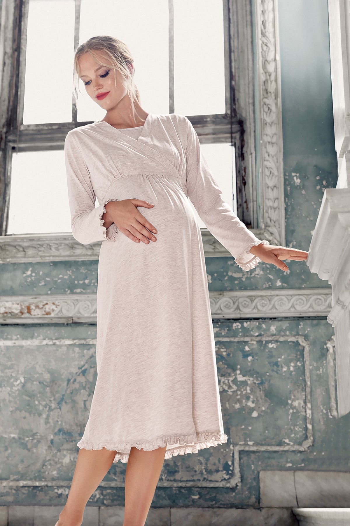 Double Breasted 4-Piece Maternity-Nursing Set Beige - 300112