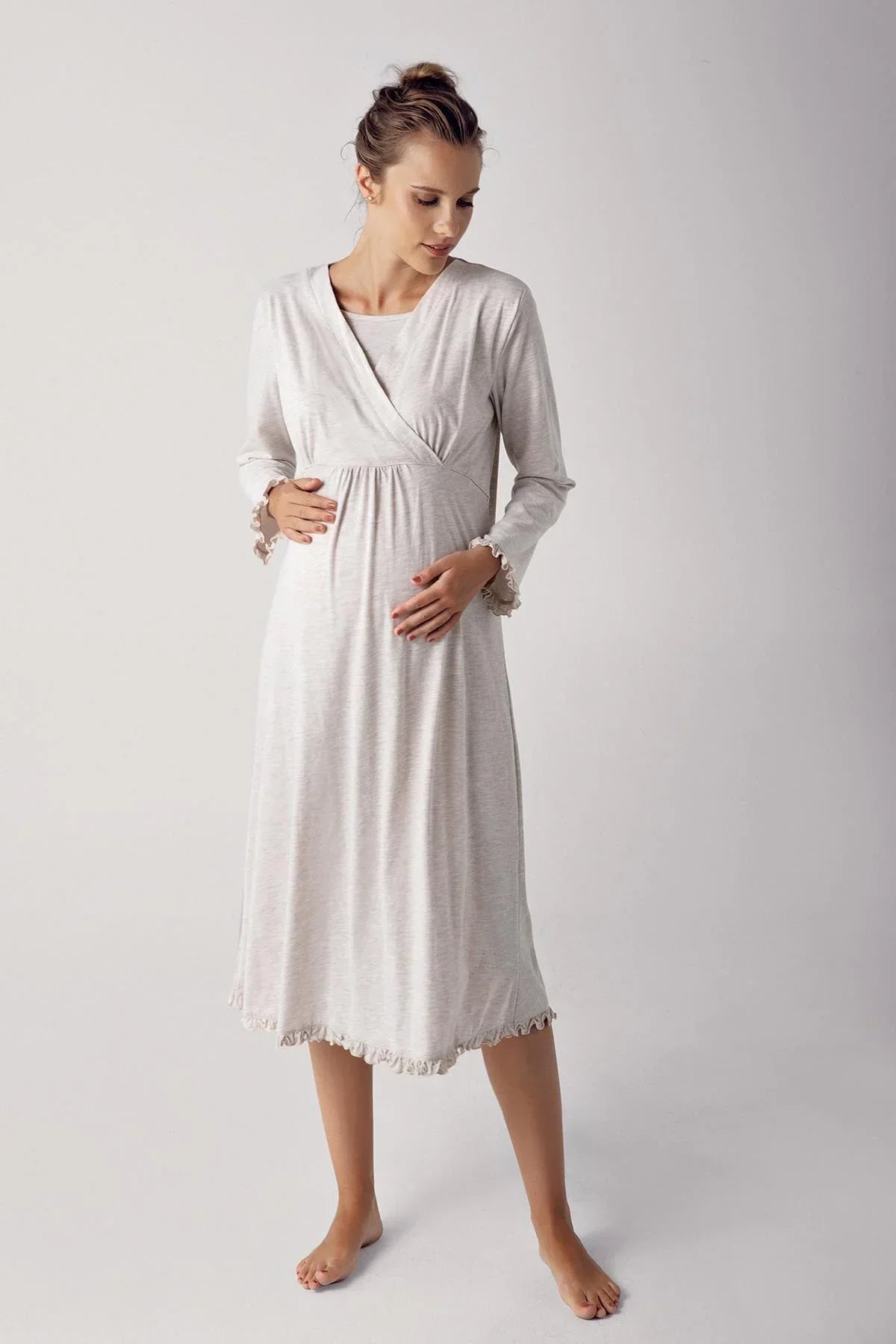Double Breasted 4-Piece Maternity-Nursing Set Beige - 300112