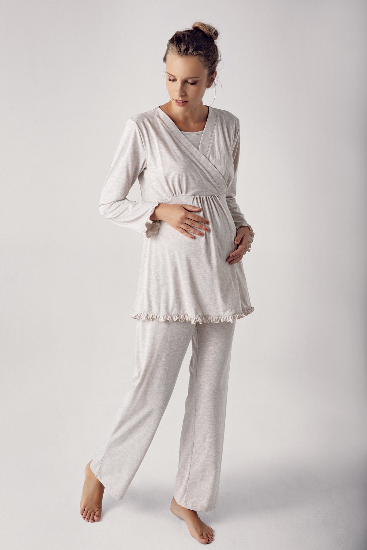 Double Breasted 4-Piece Maternity-Nursing Set Beige - 300112