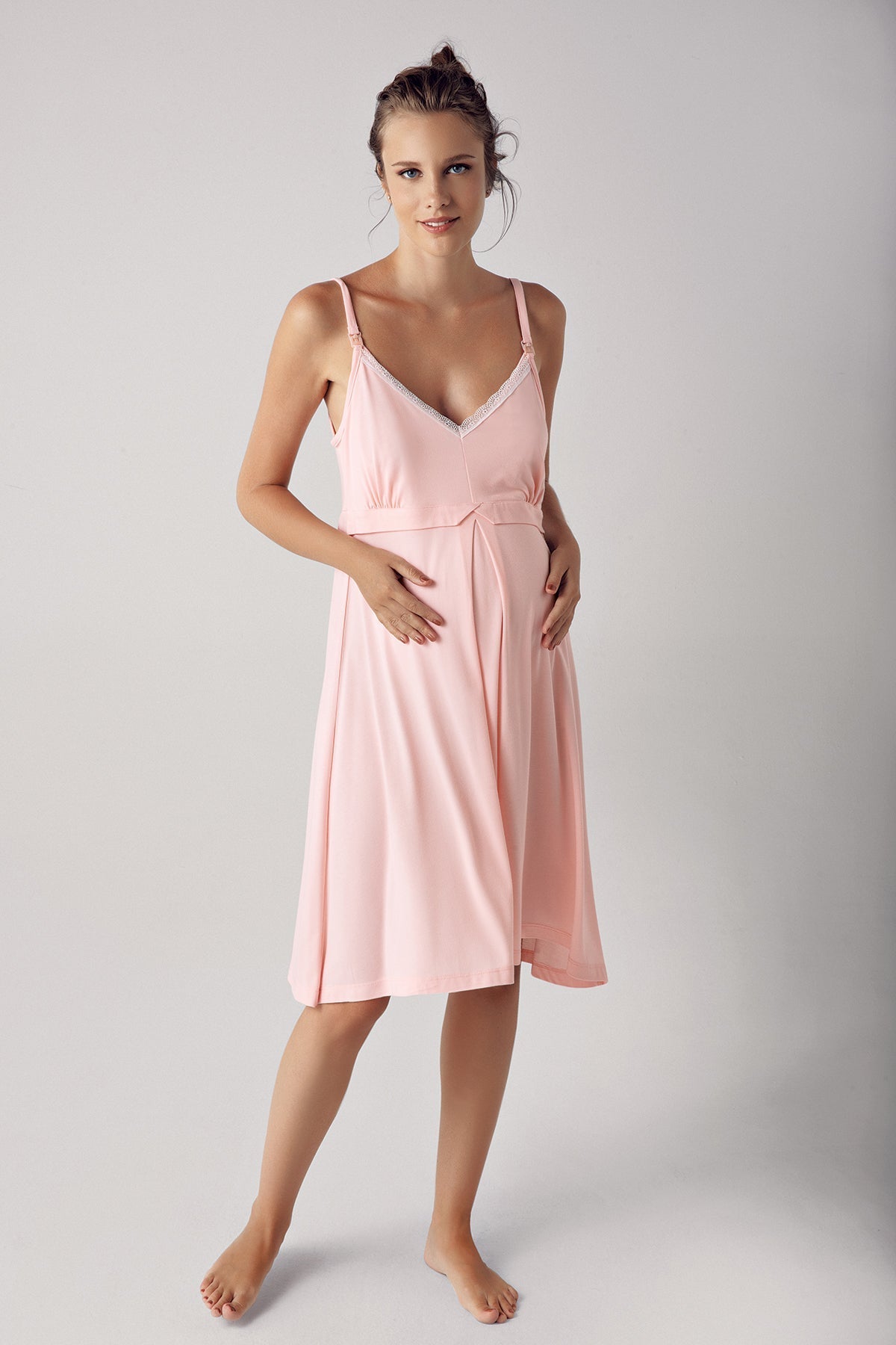 Strappy Maternity-Nursing Nightgown & Robe Set Powder - 13406