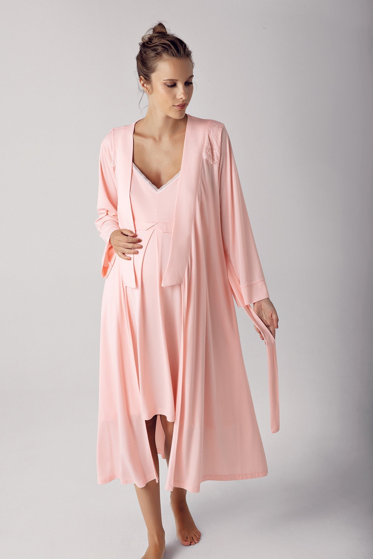 Strappy Maternity-Nursing Nightgown & Robe Set Powder - 13406