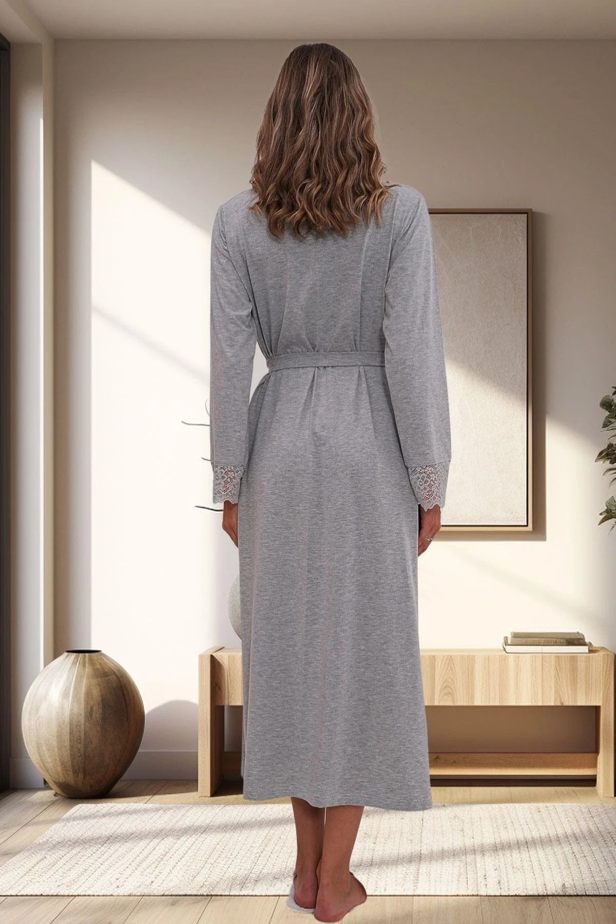 Lace Sleeve Maternity Robe Grey - 1543