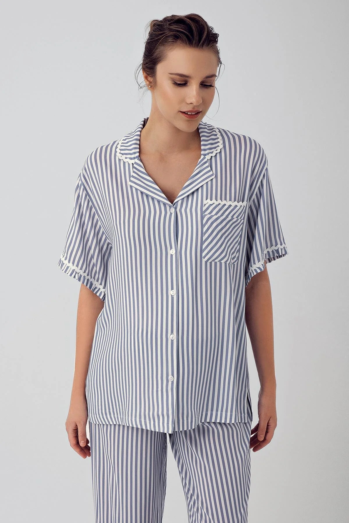 Striped Maternity & Nursing Pajamas Indigo - 16203
