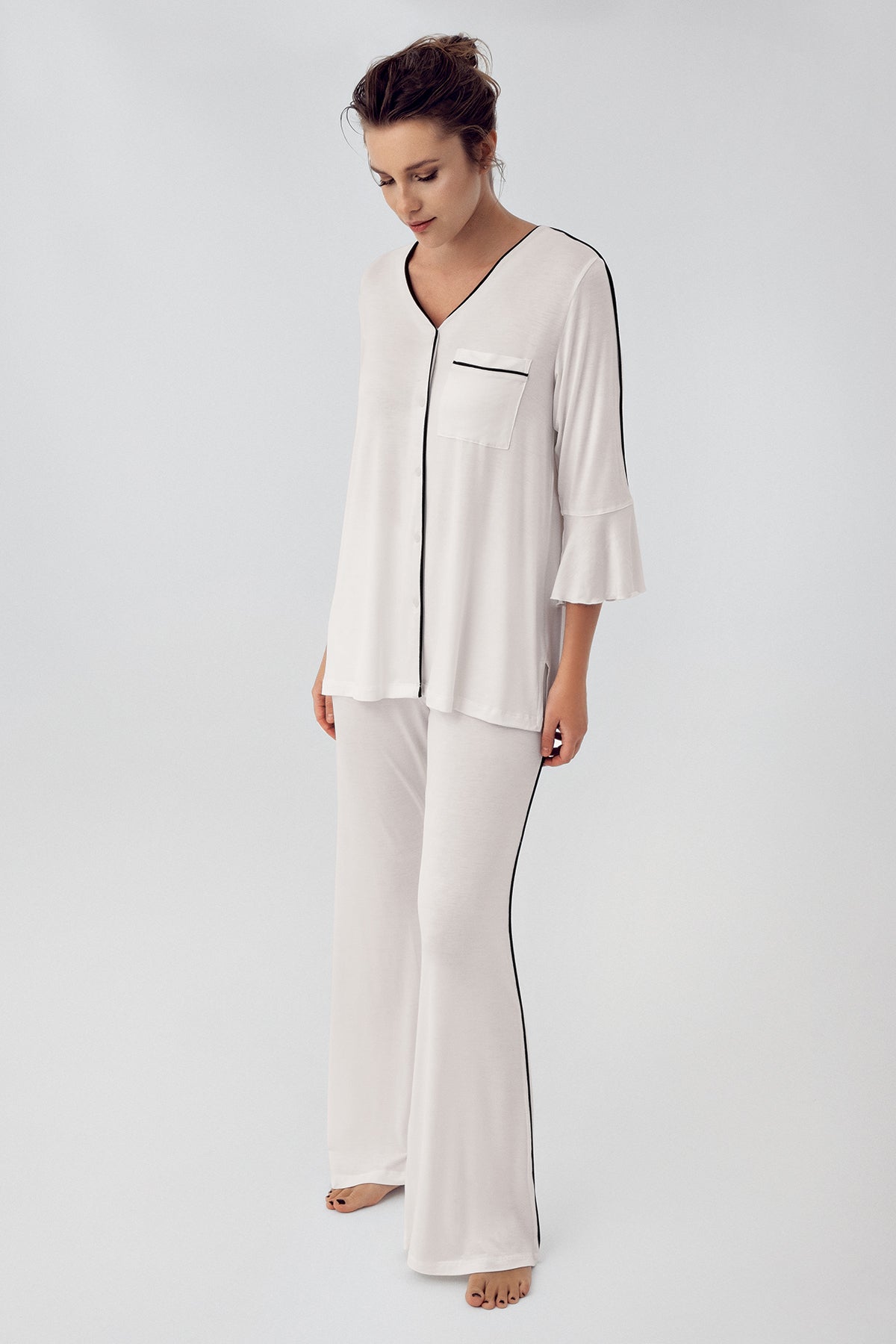 Strip Maternity & Nursing Pajamas Ecru - 16207