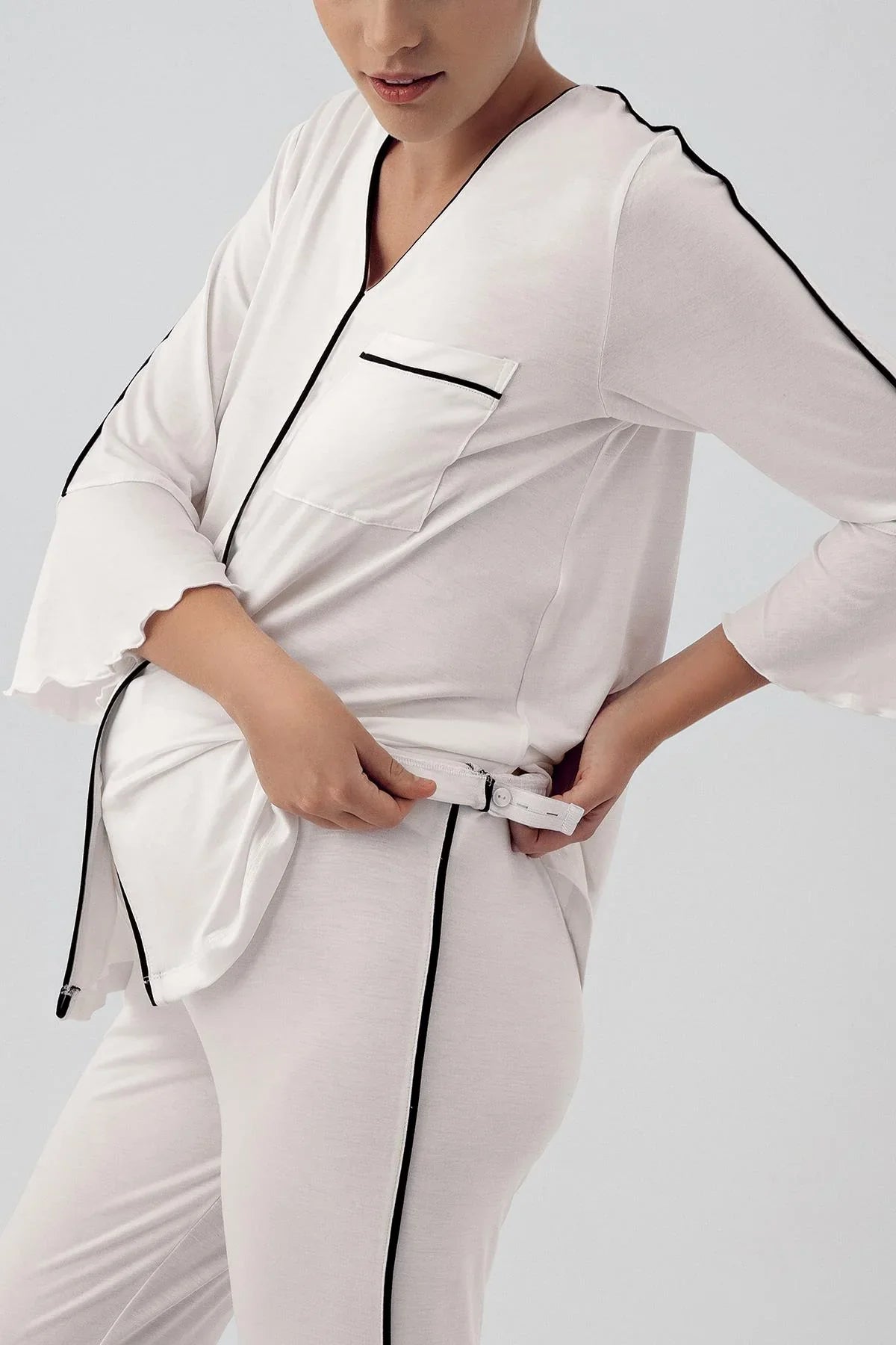 Strip Maternity & Nursing Pajamas Ecru - 16207