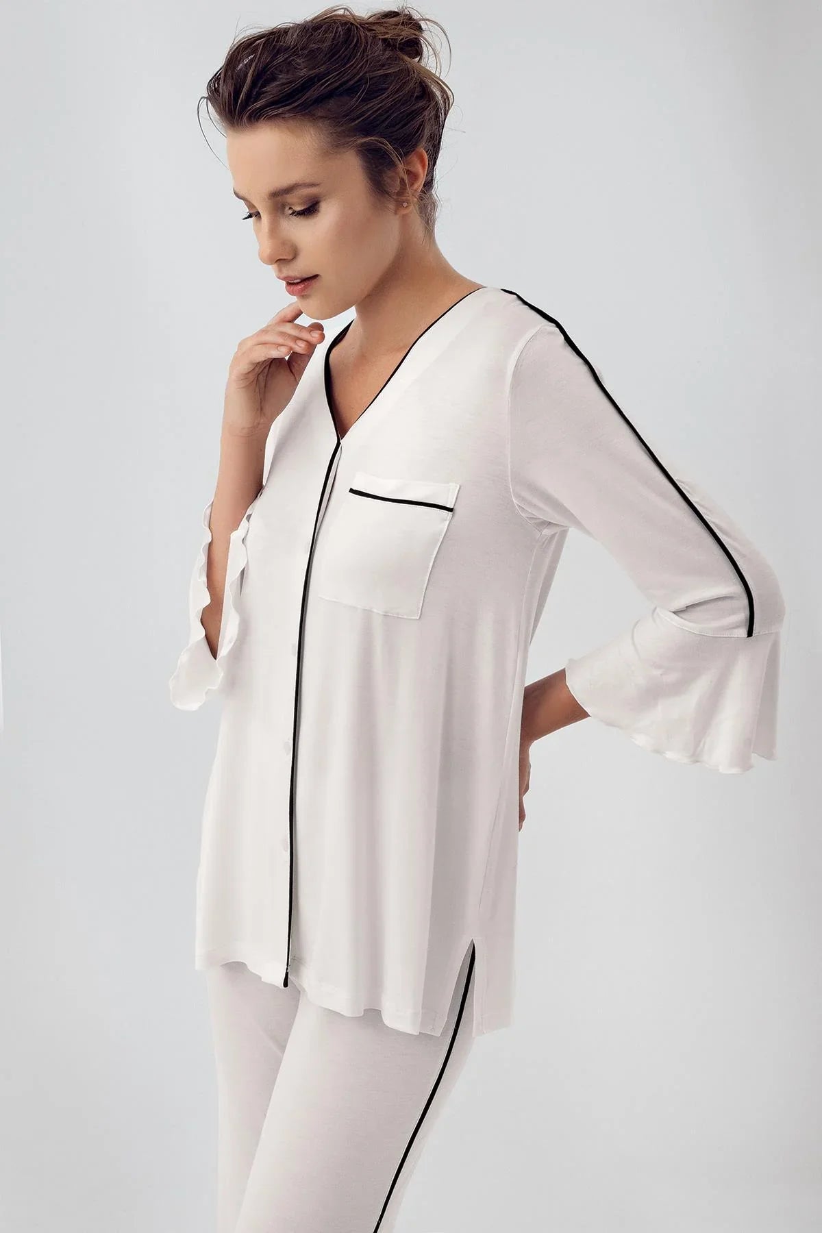 Strip Maternity & Nursing Pajamas Ecru - 16207