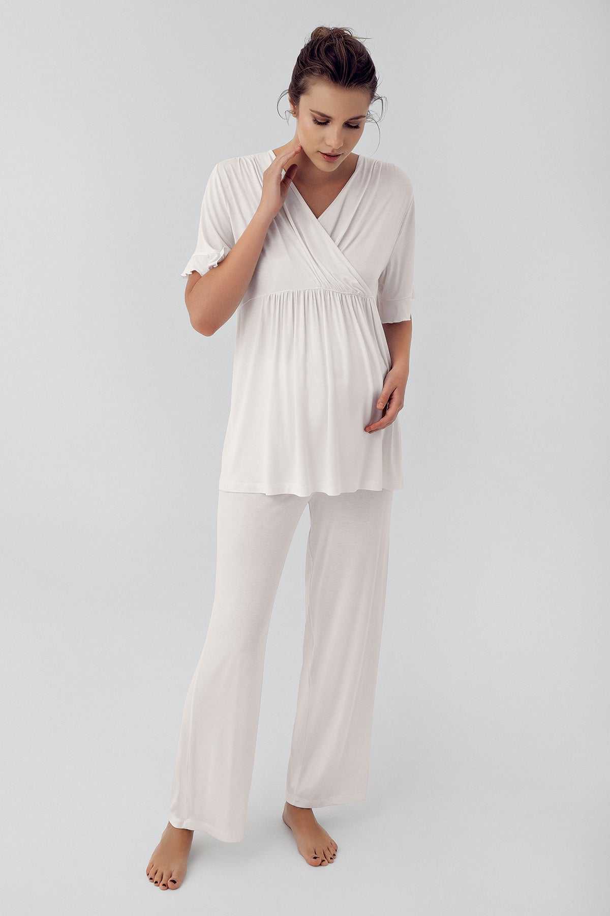 Double Breasted Maternity & Nursing Pajamas Ecru - 16209