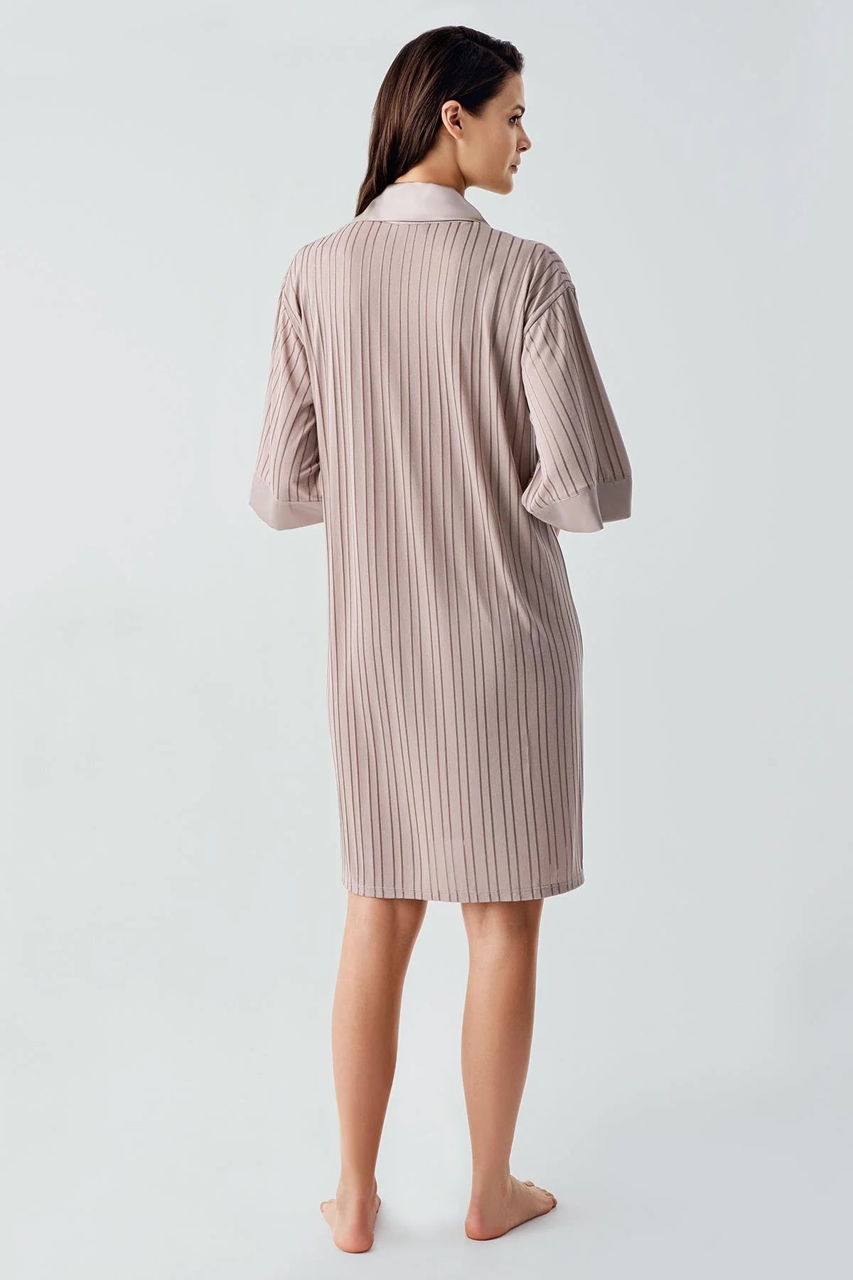 Jacquard Shirt Collar Maternity & Nursing Nightgown Mink - 17102