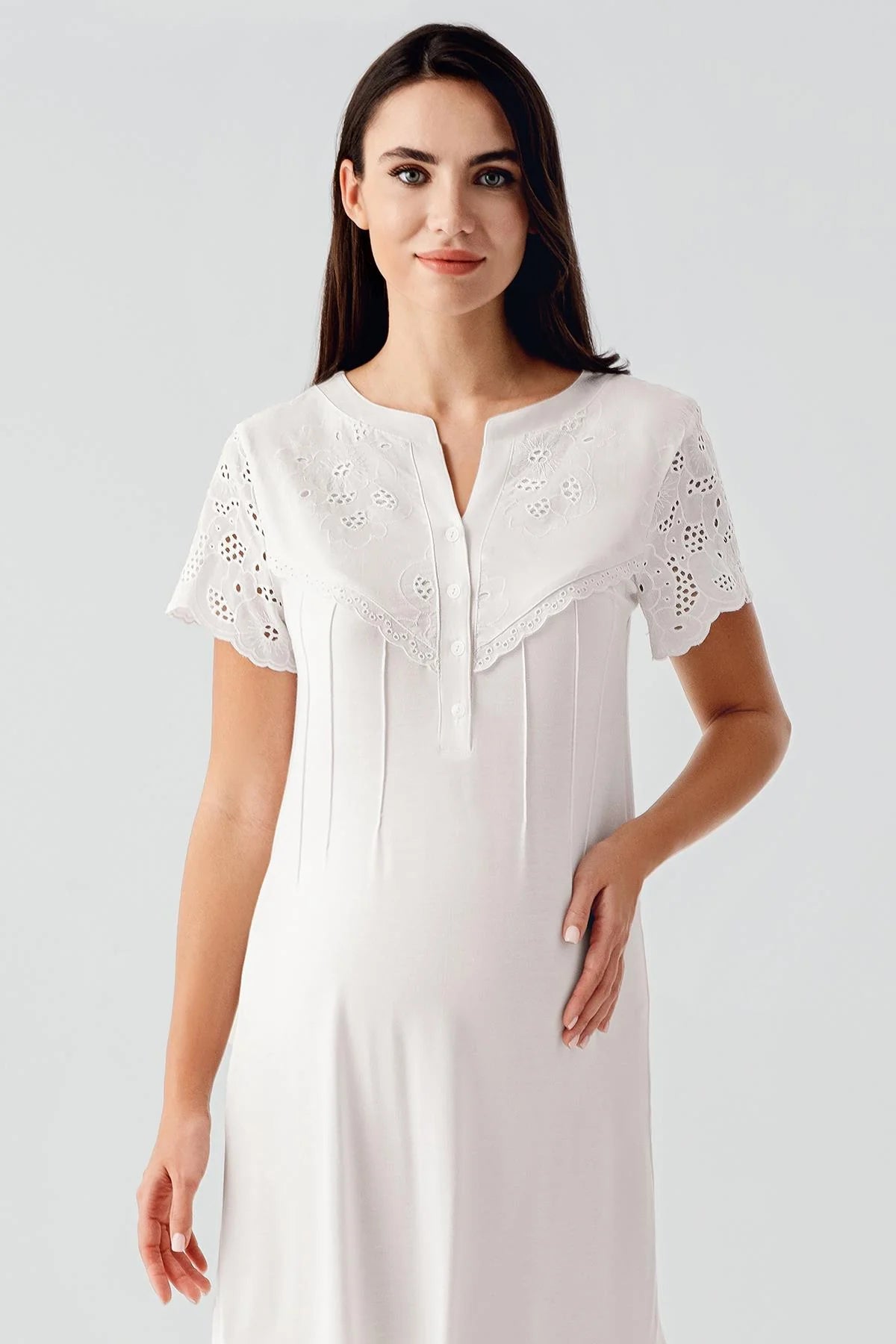 Embroidered Detailed 4-Piece Maternity-Nursing Set Ecru - 403203