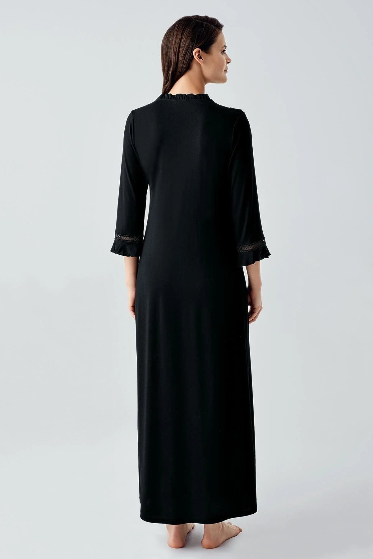 Lace Detailed Plus Size Maternity & Nursing Nightgown Black - 17110