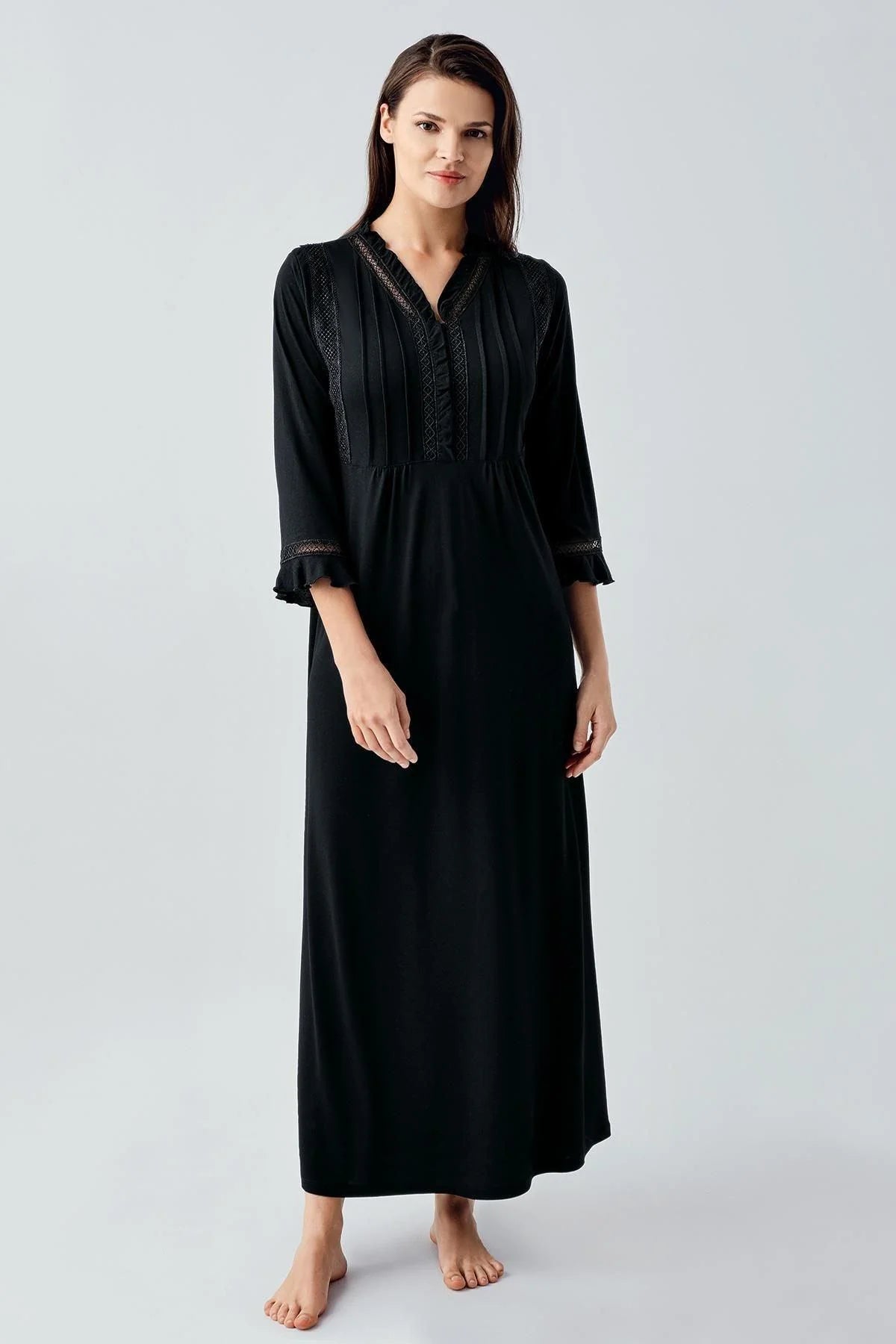 Lace Detailed Plus Size Maternity & Nursing Nightgown Black - 17110